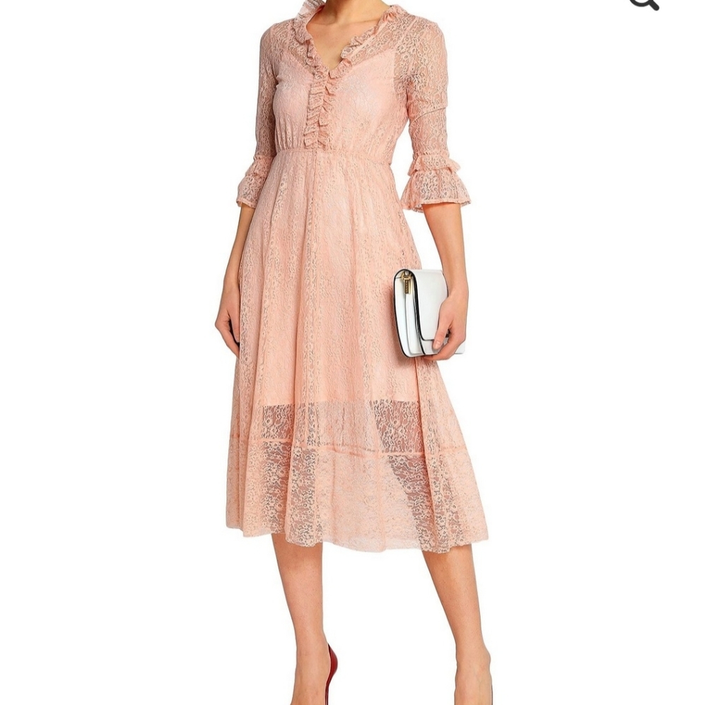 MAJE pink lace vintage sheer midi dress